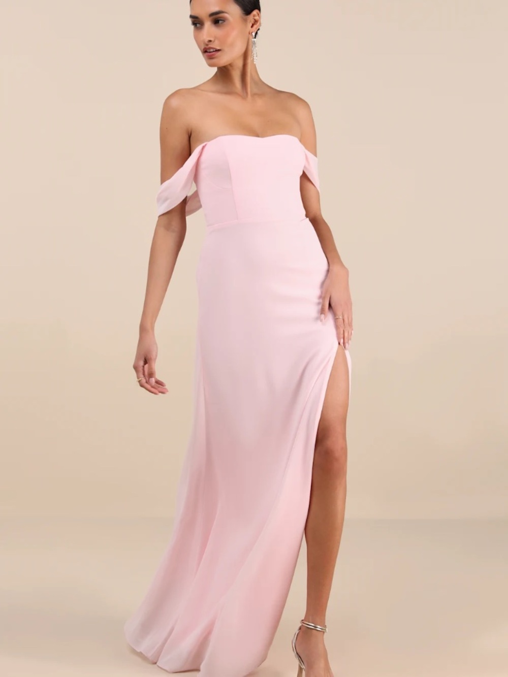 Lulus Magical Magnetism Light Pink Off-the-Shoulder Maxi Dress